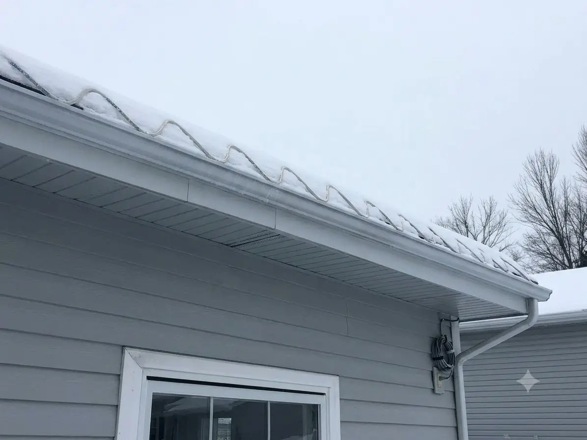 Après : corniche dégagée, gouttière propre et câble chauffant installé sur la maison de Blainville